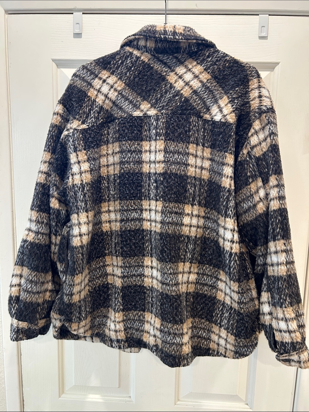 Thread & Supply Plaid Sherpa Shacket Jacket Brown Black XL Button Front - Picture 6 of 9